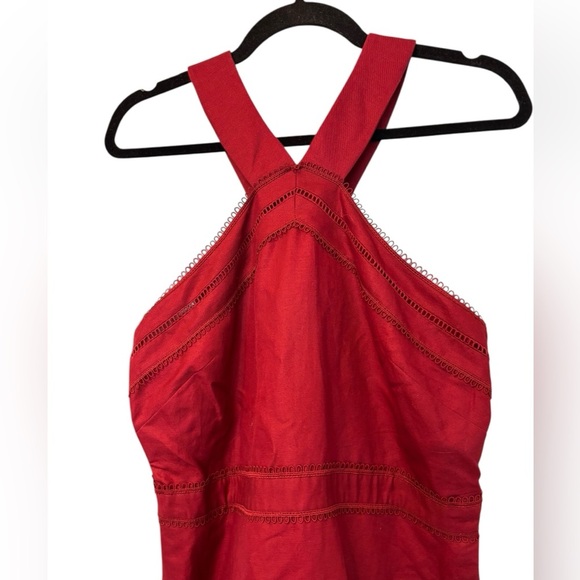 Ann Taylor Red Scarlet Halter Midi Dress Pockets Crochet Detail Size 10 - Picture 4 of 8